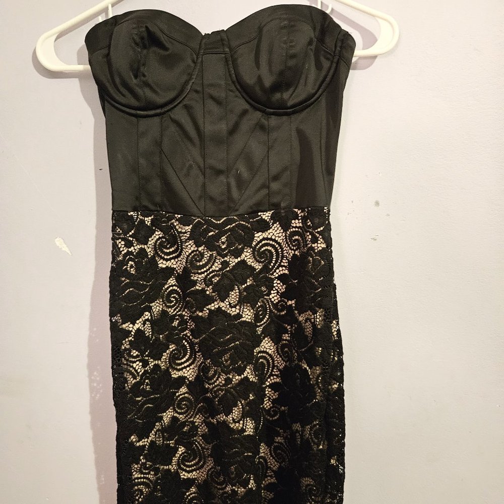 Bebe, Size 0, Black/Tan- Strapless Corset Dress